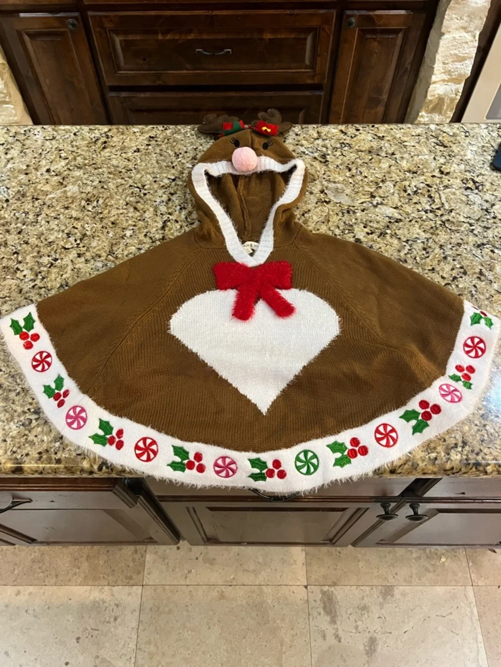 New - Margaux & Lexi Girls Reindeer Christmas Hooded Poncho Sweater | Size 5